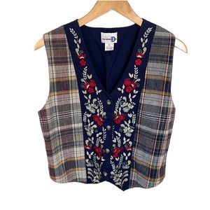 PHD vintage madras plaid embroidered vest